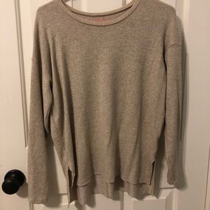 “Soft and sexy” cozy tan sweater